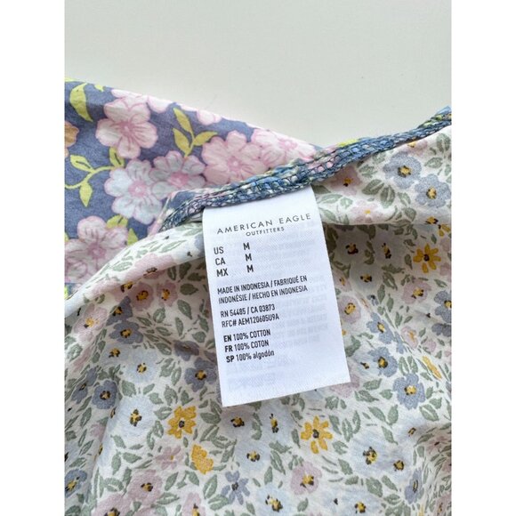 AMERICAN EAGLE Resort Blue Floral Cotton Poplin Short Sleeve Shirt, Size M - Picture 11 of 12